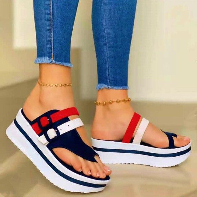 Women's Shoes New Platform Sandals Summer Clip Toe Casual Flip Flops Women Light Comfort Slides Platform Sandals Elastic Ankle Strap Platform Modern Sandals For Women
