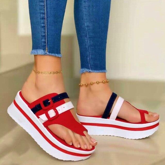 Women's Shoes New Platform Sandals Summer Clip Toe Casual Flip Flops Women Light Comfort Slides Platform Sandals Elastic Ankle Strap Platform Modern Sandals For Women