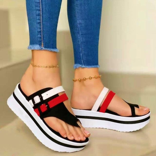 Women's Shoes New Platform Sandals Summer Clip Toe Casual Flip Flops Women Light Comfort Slides Platform Sandals Elastic Ankle Strap Platform Modern Sandals For Women