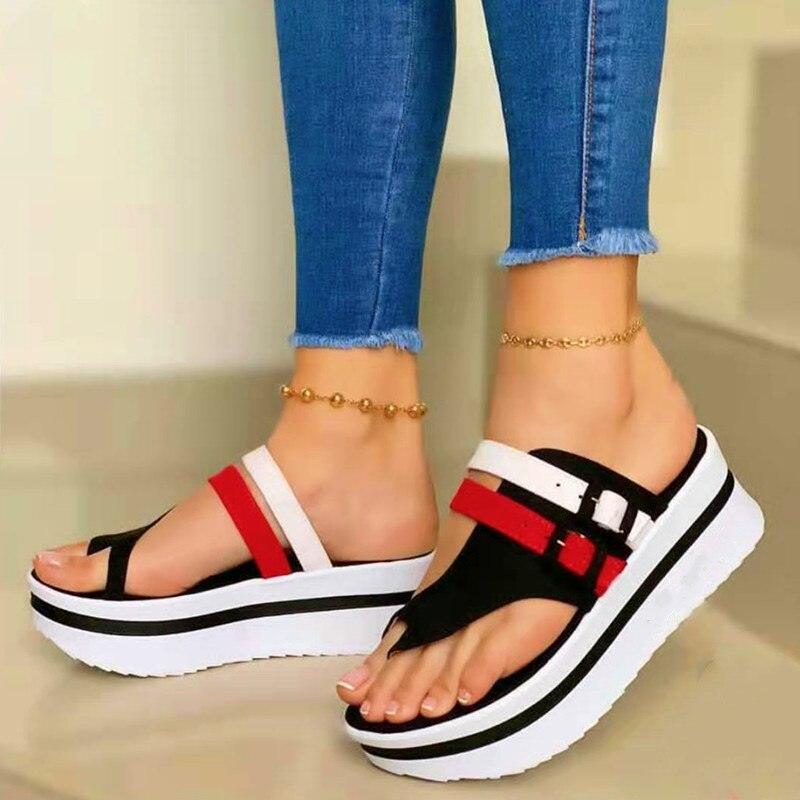 Women's Shoes New Platform Sandals Summer Clip Toe Casual Flip Flops Women Light Comfort Slides Platform Sandals Elastic Ankle Strap Platform Modern Sandals For Women