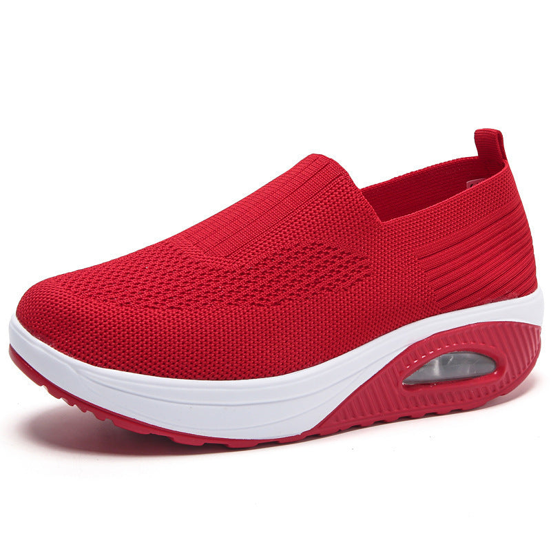 Women's shoes with thick sole and air cushion comfortable for casual sports breathable and fly woven soft soled women's shoes