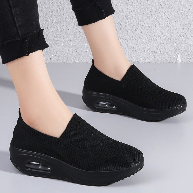 Women's shoes with thick sole and air cushion comfortable for casual sports breathable and fly woven soft soled women's shoes