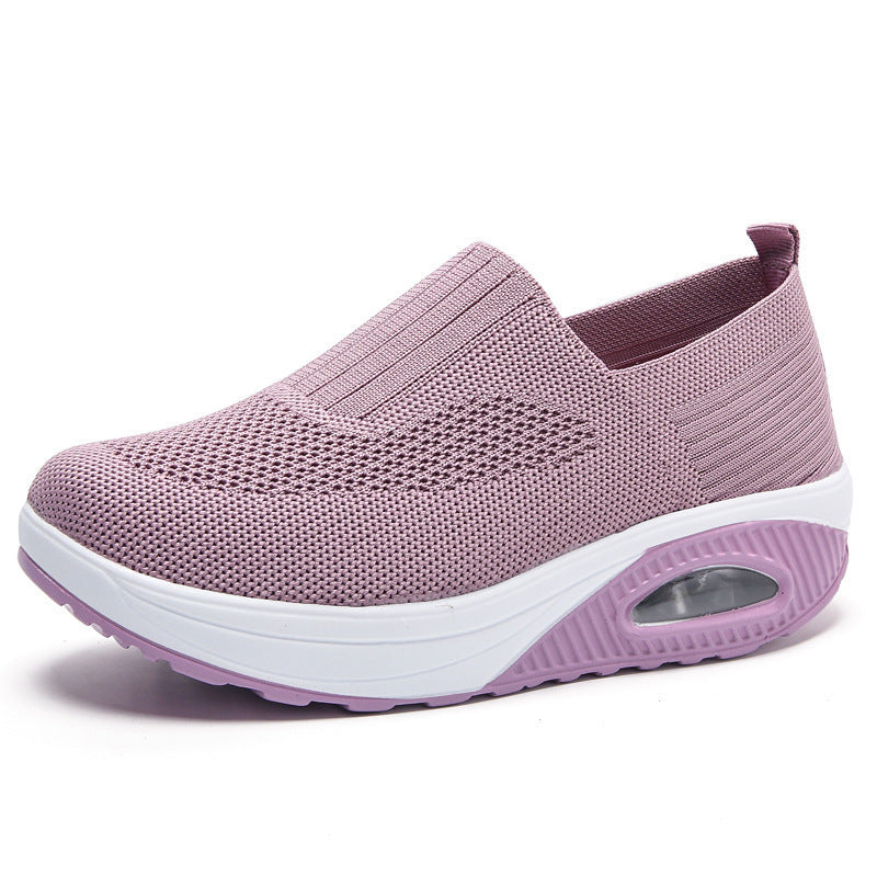 Women's shoes with thick sole and air cushion comfortable for casual sports breathable and fly woven soft soled women's shoes