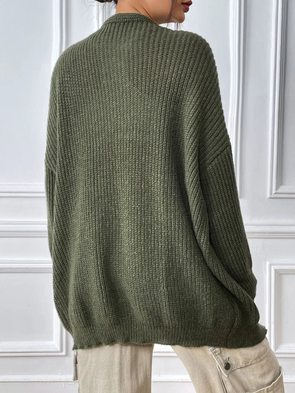 Women's simple casual cardigan autumn and winter new solid color sweater jacket