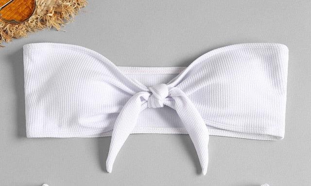 Women's Strapless Bowknot Split Bikini Swimsuit Swimming Suit For Women Women's Tie Knot Front Solid Color Bikini Set Swimsuit Bathing Suits High Cut Bikini Set Strapless Solid Color 2 Pieces Bathing Suit