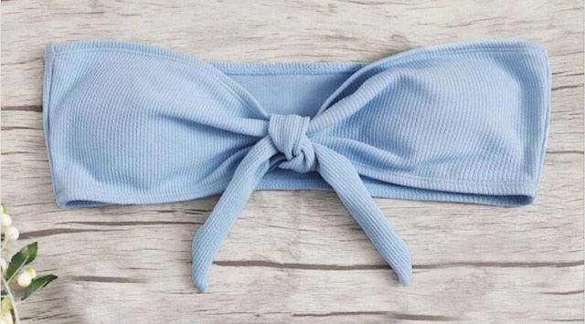 Women's Strapless Bowknot Split Bikini Swimsuit Swimming Suit For Women Women's Tie Knot Front Solid Color Bikini Set Swimsuit Bathing Suits High Cut Bikini Set Strapless Solid Color 2 Pieces Bathing Suit