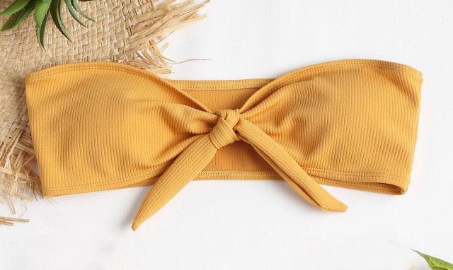 Women's Strapless Bowknot Split Bikini Swimsuit Swimming Suit For Women Women's Tie Knot Front Solid Color Bikini Set Swimsuit Bathing Suits High Cut Bikini Set Strapless Solid Color 2 Pieces Bathing Suit