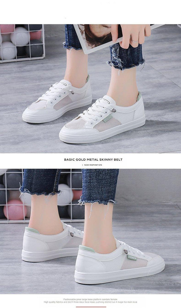 Women's White Casual Sneakers Spring  Summer Breathable Flats Solid Color Mesh Shoes Fashion White Flat Sneakers Women Workout Tennis Walking Gym Fashion Sneakers
