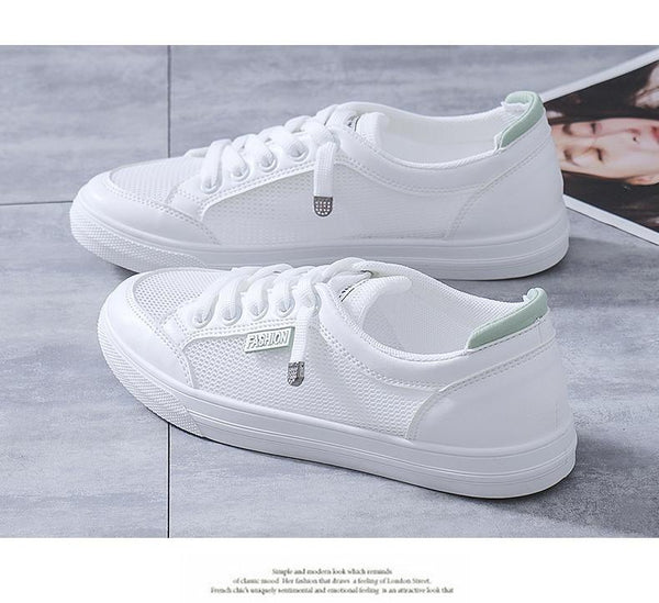 Women's White Casual Sneakers Spring  Summer Breathable Flats Solid Color Mesh Shoes Fashion White Flat Sneakers Women Workout Tennis Walking Gym Fashion Sneakers