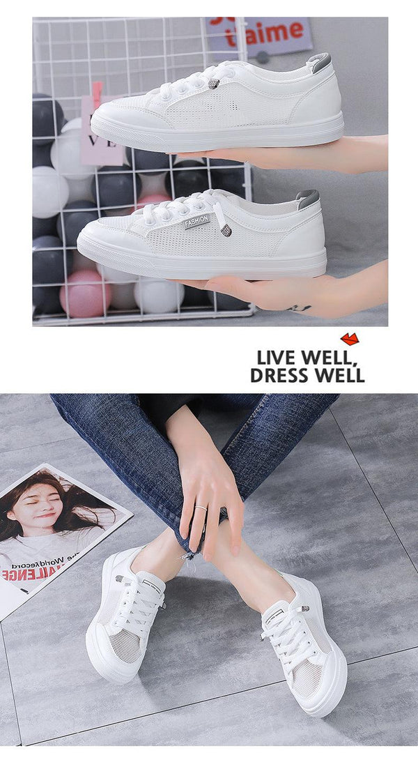 Women's White Casual Sneakers Spring  Summer Breathable Flats Solid Color Mesh Shoes Fashion White Flat Sneakers Women Workout Tennis Walking Gym Fashion Sneakers
