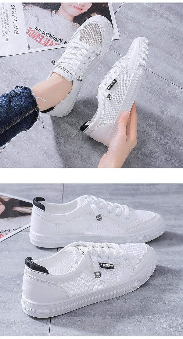 Women's White Casual Sneakers Spring  Summer Breathable Flats Solid Color Mesh Shoes Fashion White Flat Sneakers Women Workout Tennis Walking Gym Fashion Sneakers
