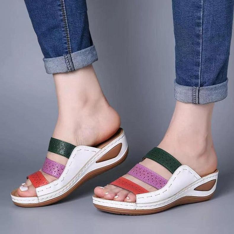 Women Sandals Fashion Shoes Summer Shoes With Heels Flip Flops Women Beach Casual Shoes Comfort Slip On Sandal Vintage Casual Summer Open Toe Low Heel Slipper Flat Shoes