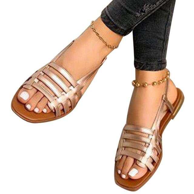 Women Sandals Summer Hollow Out Shoes Open Toe Beach Flats Ladies Footwear Strappy Flat Sandals Adjustable Casual Sandal With Open Toe Slingback Elegant Sandals