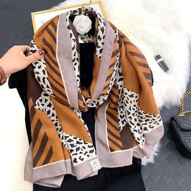 Women Scarf Leopard Print Cotton Large Size Scarfs For Winter Shawls Winter Warm Casual Wear For Women Lovely Floral Tassel Cotton ab Shawls Lady Silk Wraps Scarves