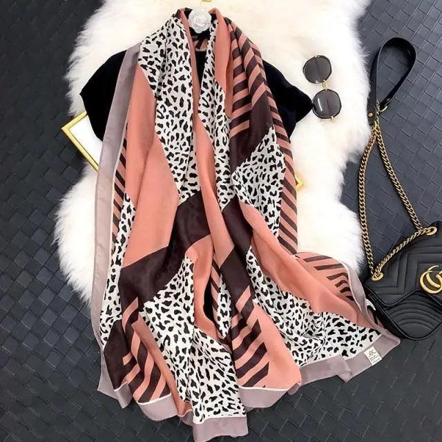 Women Scarf Leopard Print Cotton Large Size Scarfs For Winter Shawls Winter Warm Casual Wear For Women Lovely Floral Tassel Cotton ab Shawls Lady Silk Wraps Scarves