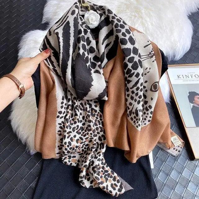 Women Scarf Leopard Print Cotton Large Size Scarfs For Winter Shawls Winter Warm Casual Wear For Women Lovely Floral Tassel Cotton ab Shawls Lady Silk Wraps Scarves
