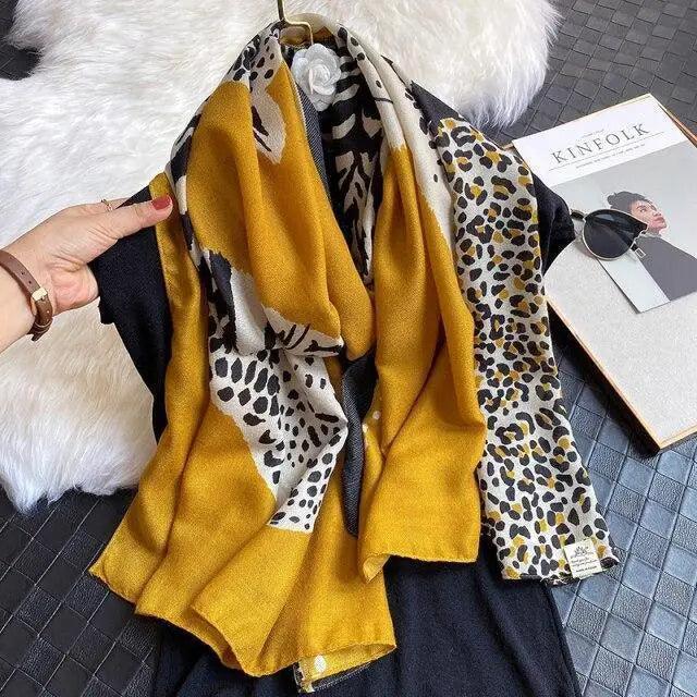 Women Scarf Leopard Print Cotton Large Size Scarfs For Winter Shawls Winter Warm Casual Wear For Women Lovely Floral Tassel Cotton ab Shawls Lady Silk Wraps Scarves