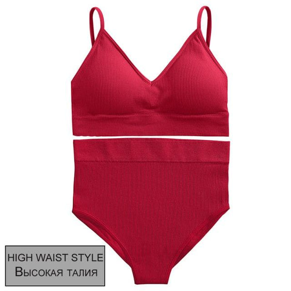 Women Seamless Bra Top Fitness Swimwear Push Up Exercise Bikini For Women 2 Pieces Ribbed Seamless Yoga Bikini Sets Sports Bra And Underwear Set 2 Piece High Waist Summer Bikini