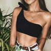 Women Single Shoulder Knot Swimsuit Short Top Swimwear One Shoulder Bikini Stripe Tie Knot Summer Vintage Black Swimsuits Bathing Top Beachwear Separates One Piece Tops