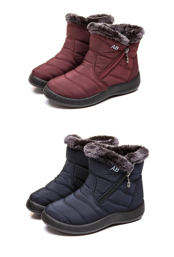 Women Snow Boots Warm Short Fur Plush Winter Ankle Boots Zip Comfort Warm Shoes Anti-Slip Fur Lined Ankle Short Boots Waterproof Slip On Outdoor Lightweight Shoes