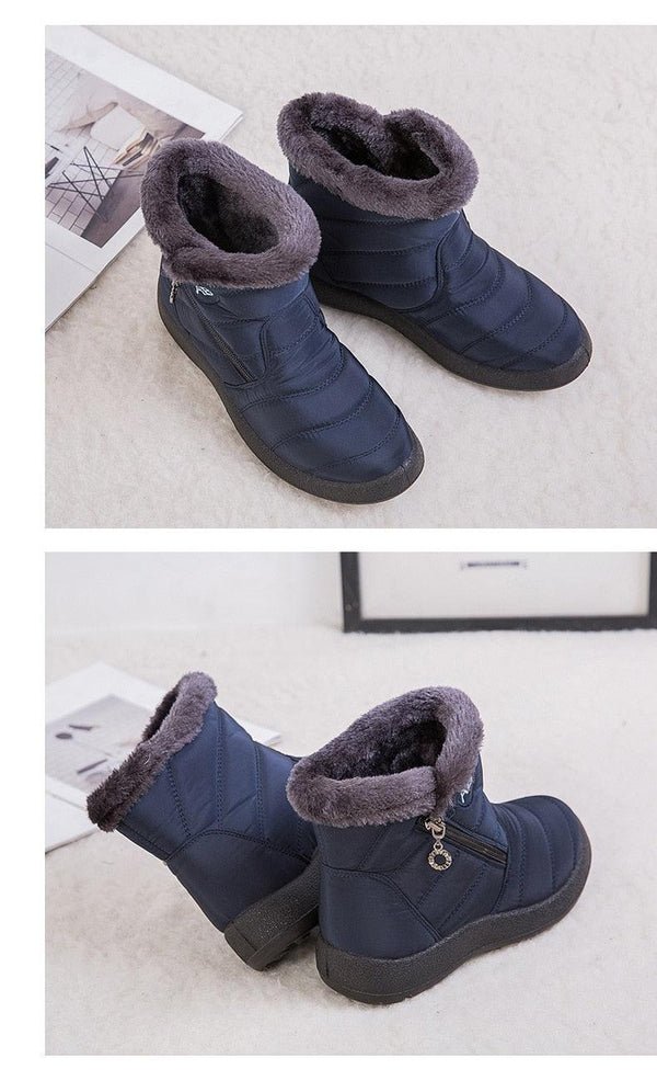 Women Snow Boots Warm Short Fur Plush Winter Ankle Boots Zip Comfort Warm Shoes Anti-Slip Fur Lined Ankle Short Boots Waterproof Slip On Outdoor Lightweight Shoes