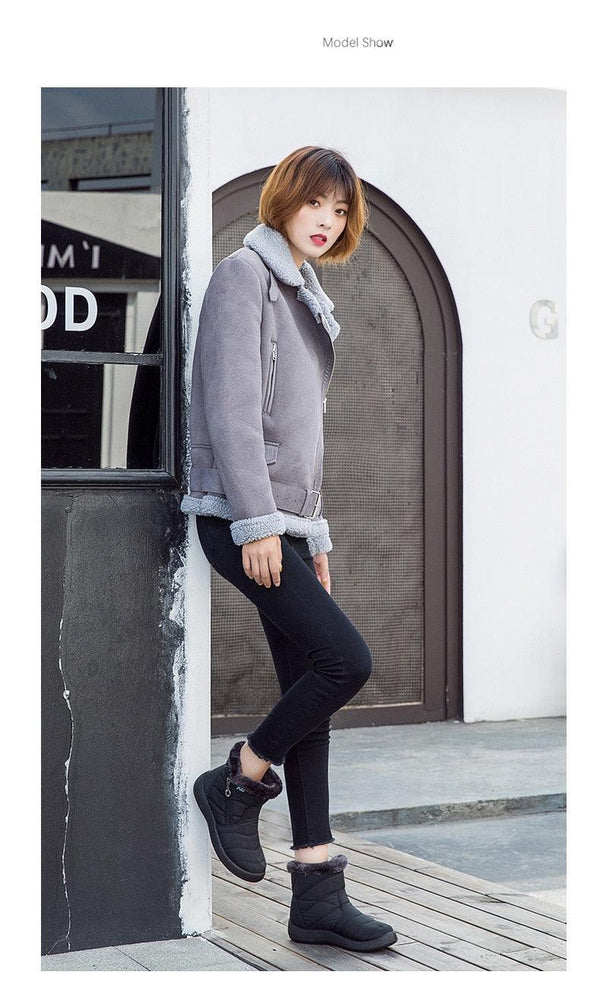 Women Snow Boots Warm Short Fur Plush Winter Ankle Boots Zip Comfort Warm Shoes Anti-Slip Fur Lined Ankle Short Boots Waterproof Slip On Outdoor Lightweight Shoes