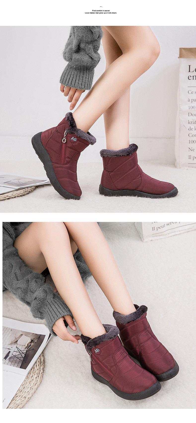 Women Snow Boots Warm Short Fur Plush Winter Ankle Boots Zip Comfort Warm Shoes Anti-Slip Fur Lined Ankle Short Boots Waterproof Slip On Outdoor Lightweight Shoes
