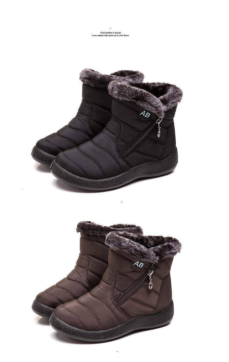 Women Snow Boots Warm Short Fur Plush Winter Ankle Boots Zip Comfort Warm Shoes Anti-Slip Fur Lined Ankle Short Boots Waterproof Slip On Outdoor Lightweight Shoes