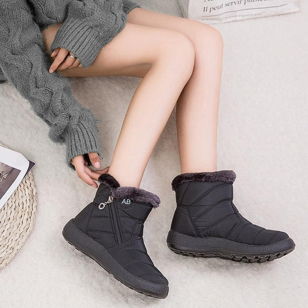 Women Snow Boots Warm Short Fur Plush Winter Ankle Boots Zip Comfort Warm Shoes Anti-Slip Fur Lined Ankle Short Boots Waterproof Slip On Outdoor Lightweight Shoes