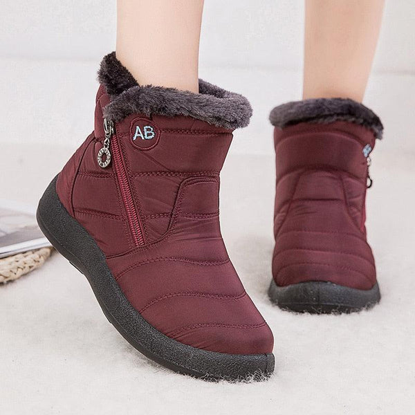 Women Snow Boots Warm Short Fur Plush Winter Ankle Boots Zip Comfort Warm Shoes Anti-Slip Fur Lined Ankle Short Boots Waterproof Slip On Outdoor Lightweight Shoes
