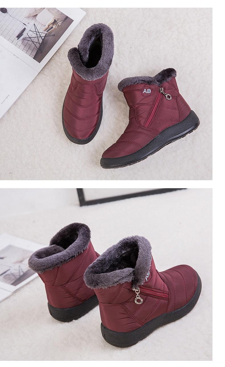Women Snow Boots Warm Short Fur Plush Winter Ankle Boots Zip Comfort Warm Shoes Anti-Slip Fur Lined Ankle Short Boots Waterproof Slip On Outdoor Lightweight Shoes