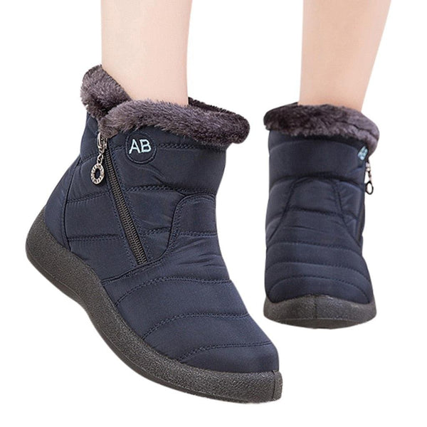 Women Snow Boots Warm Short Fur Plush Winter Ankle Boots Zip Comfort Warm Shoes Anti-Slip Fur Lined Ankle Short Boots Waterproof Slip On Outdoor Lightweight Shoes