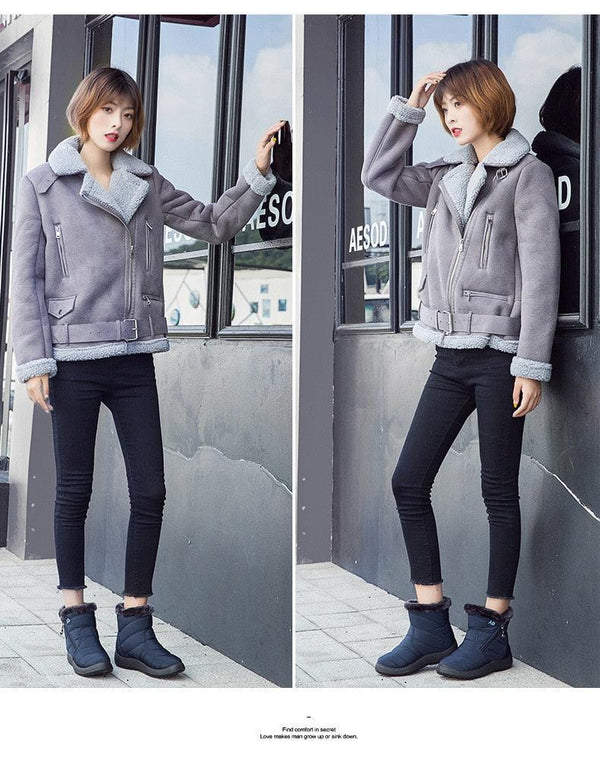 Women Snow Boots Warm Short Fur Plush Winter Ankle Boots Zip Comfort Warm Shoes Anti-Slip Fur Lined Ankle Short Boots Waterproof Slip On Outdoor Lightweight Shoes