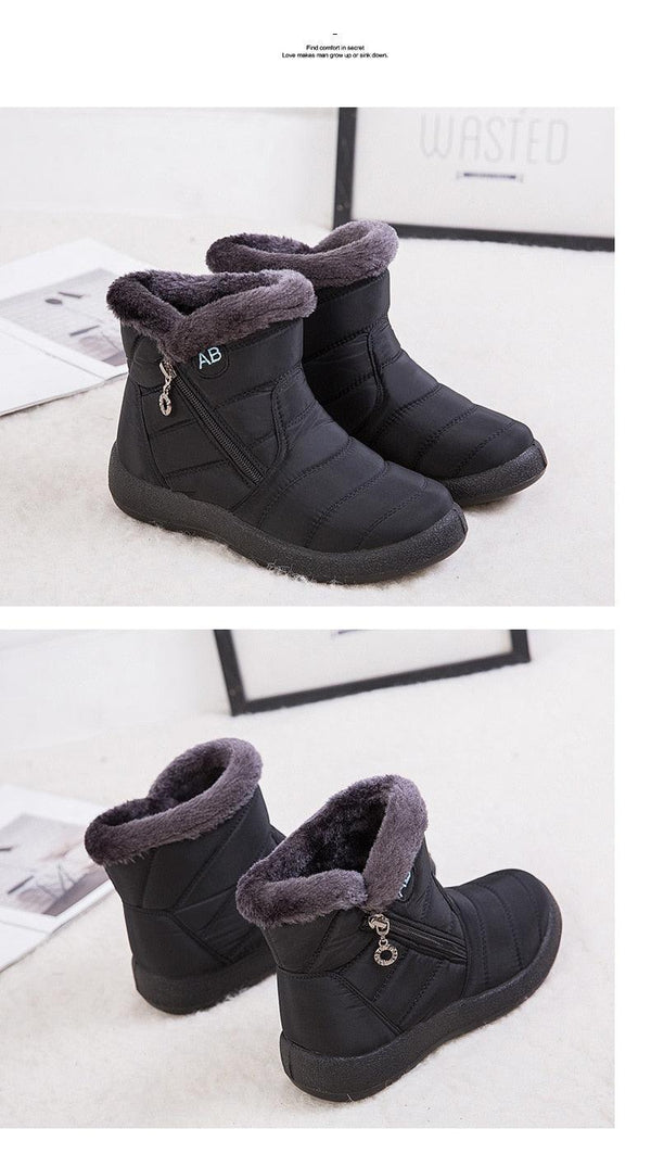 Women Snow Boots Warm Short Fur Plush Winter Ankle Boots Zip Comfort Warm Shoes Anti-Slip Fur Lined Ankle Short Boots Waterproof Slip On Outdoor Lightweight Shoes