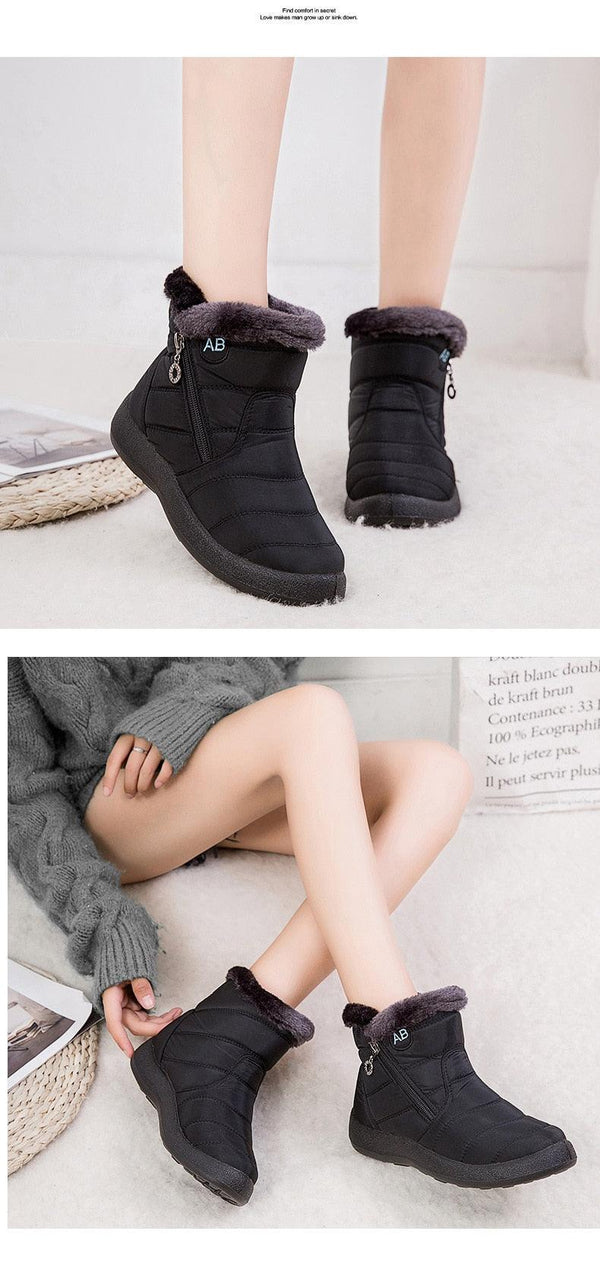 Women Snow Boots Warm Short Fur Plush Winter Ankle Boots Zip Comfort Warm Shoes Anti-Slip Fur Lined Ankle Short Boots Waterproof Slip On Outdoor Lightweight Shoes