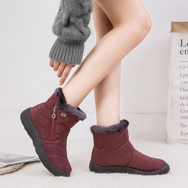 Women Snow Boots Warm Short Fur Plush Winter Ankle Boots Zip Comfort Warm Shoes Anti-Slip Fur Lined Ankle Short Boots Waterproof Slip On Outdoor Lightweight Shoes