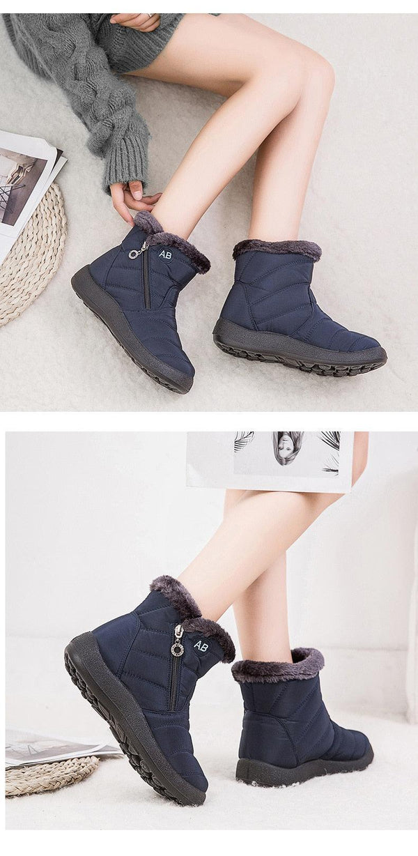 Women Snow Boots Warm Short Fur Plush Winter Ankle Boots Zip Comfort Warm Shoes Anti-Slip Fur Lined Ankle Short Boots Waterproof Slip On Outdoor Lightweight Shoes