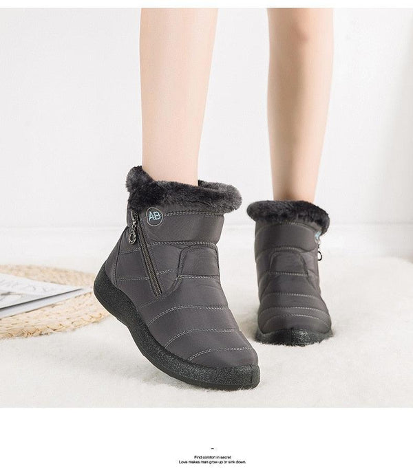 Women Snow Boots Warm Short Fur Plush Winter Ankle Boots Zip Comfort Warm Shoes Anti-Slip Fur Lined Ankle Short Boots Waterproof Slip On Outdoor Lightweight Shoes