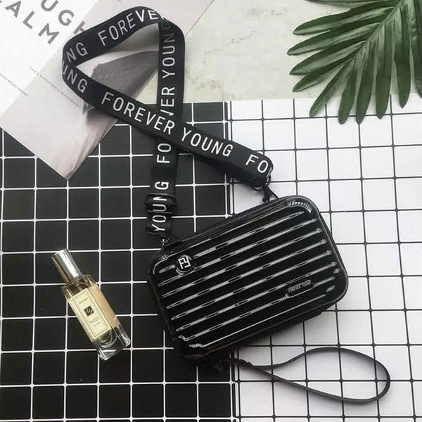 Women Suitcase Box Shape Crossbody Shoulder Bag Letter Band Travel Carrying