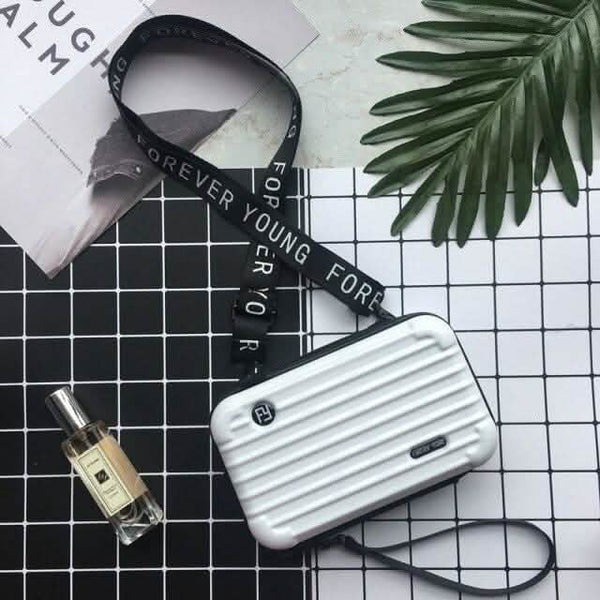 Women Suitcase Box Shape Crossbody Shoulder Bag Letter Band Travel Carrying