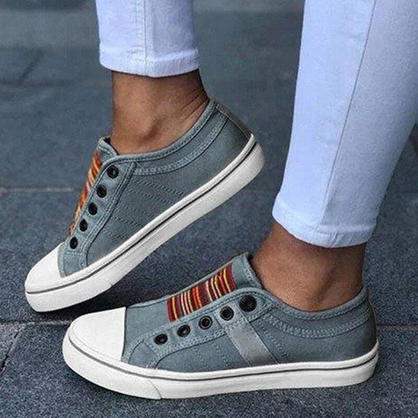 Women Summer Autumn Sneakers Low-Cut Trainers Canvas Flat Sneakers Casual Slip On Canvas Comfortable Walking Flats Shoes For Womens