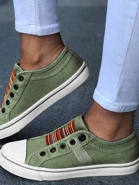 Women Summer Autumn Sneakers Low-Cut Trainers Canvas Flat Sneakers Casual Slip On Canvas Comfortable Walking Flats Shoes For Womens