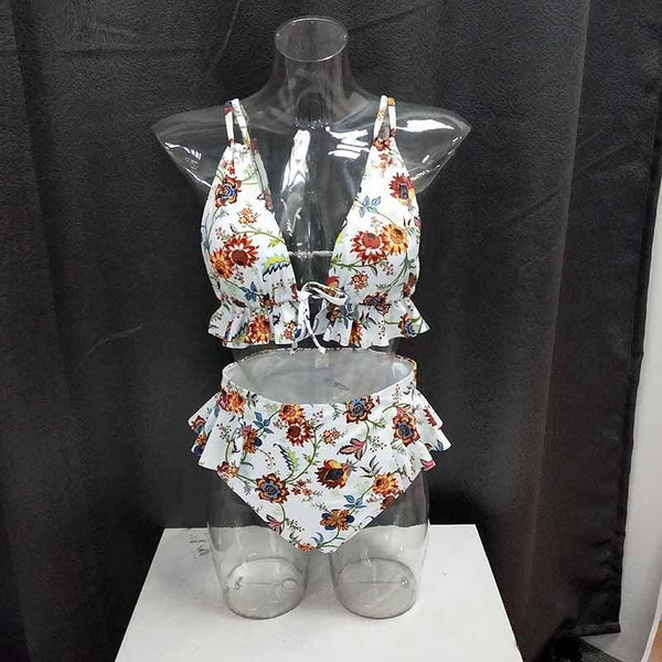 Women Summer High Waist Ruffle Bikini Set Swimwear Women Lady Floral Female Push Up Swimsuit Summer Beach Wear Bikini Pure Color Bikini Charming Ruffled Bra And Bottom Swimsuits