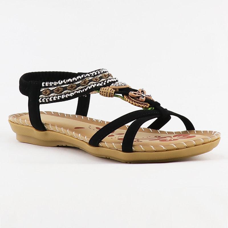 Women Summer Vintage Shoes Sandals Butterfly-knot Rhinestone Slides Elastic Band Sandal Comfort Flats Sandals With Elastic Ankle Strap Casual Rhinestone Shoes Beach Slip On Sandals