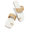 Women Summer Weave Slides Chain Decorative Flip Flops Outdoor Casual Sandals Square Heel Slippers Metal Chain Elastic Slingback Cute Flat Dressy Casual Summer Beach Sandals - White / 35