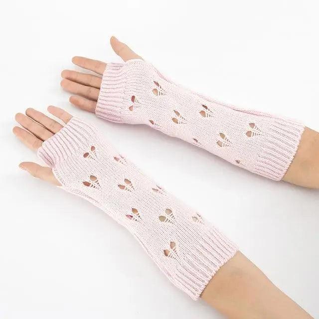 Women Vintage Gloves Hand Warmer Winter Gloves Women Arm Heart Mitten Warm Fingerless Gloves