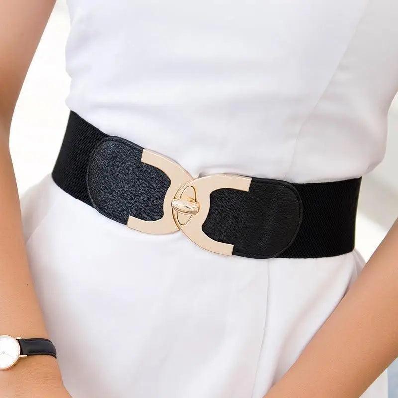 Women Vintage Stretch Belt Unique Black Elastic Design Stretchy Luxury Waistband Stylish Women Waist Belts