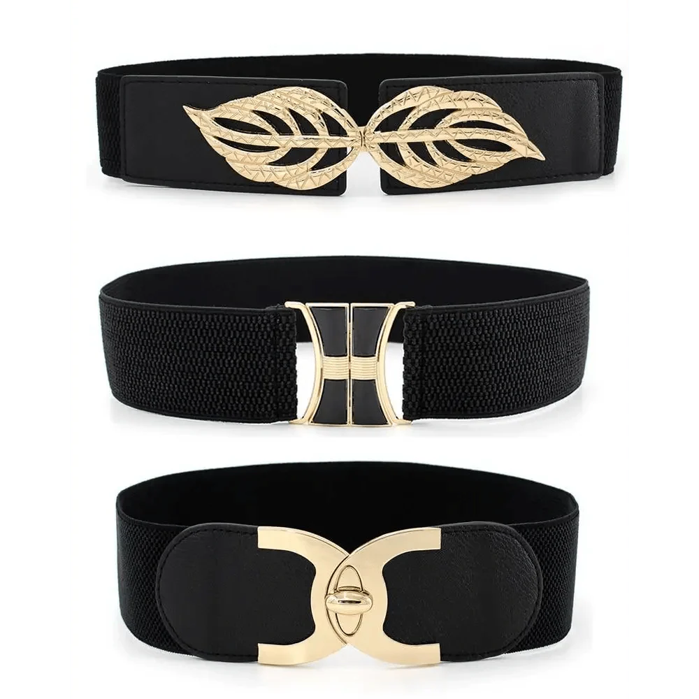 Women Vintage Stretch Belt Unique Black Elastic Design Stretchy Luxury Waistband Stylish Women Waist Belts