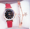 Women Watches Starry Sky Bracelet Set Watch Casual Leather Quartz Wristwatch Fashion Leather Strap Dress Analogy Display Classic Romantic With Jewelry Bracelet Set