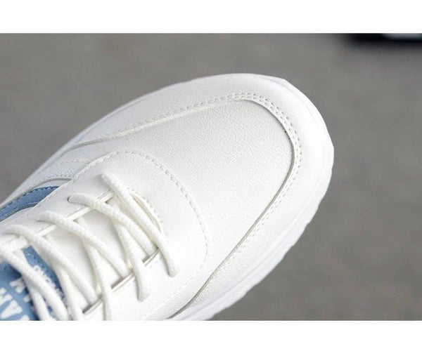 Women White Leather Sneakers Fashion Casual Woman Comfortable Breathable White Flats Platform Sneakers Low Top Sneaker Lace-up Classic Girls Comfortable Sneakers